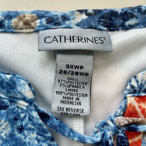 Catherine’s Asymmetrical Hem Blouse Blue Orange Lined Sheer Sleeves 3x/WP 26-28 - Picture 3 of 9